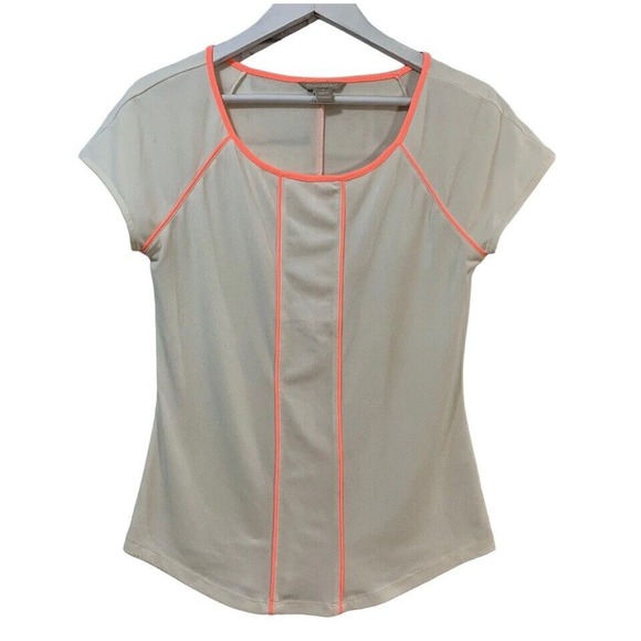 Banana Republic Women’s Short Sleeve Cream & Neon Orange Blouse Size Small - Picture 1 of 7